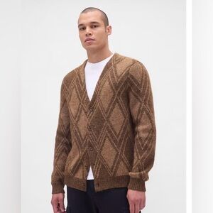 Gap Brushed Argyle Mohair Wool Cardigan Sweater L NWOT Kurt Cobain Winter Casual